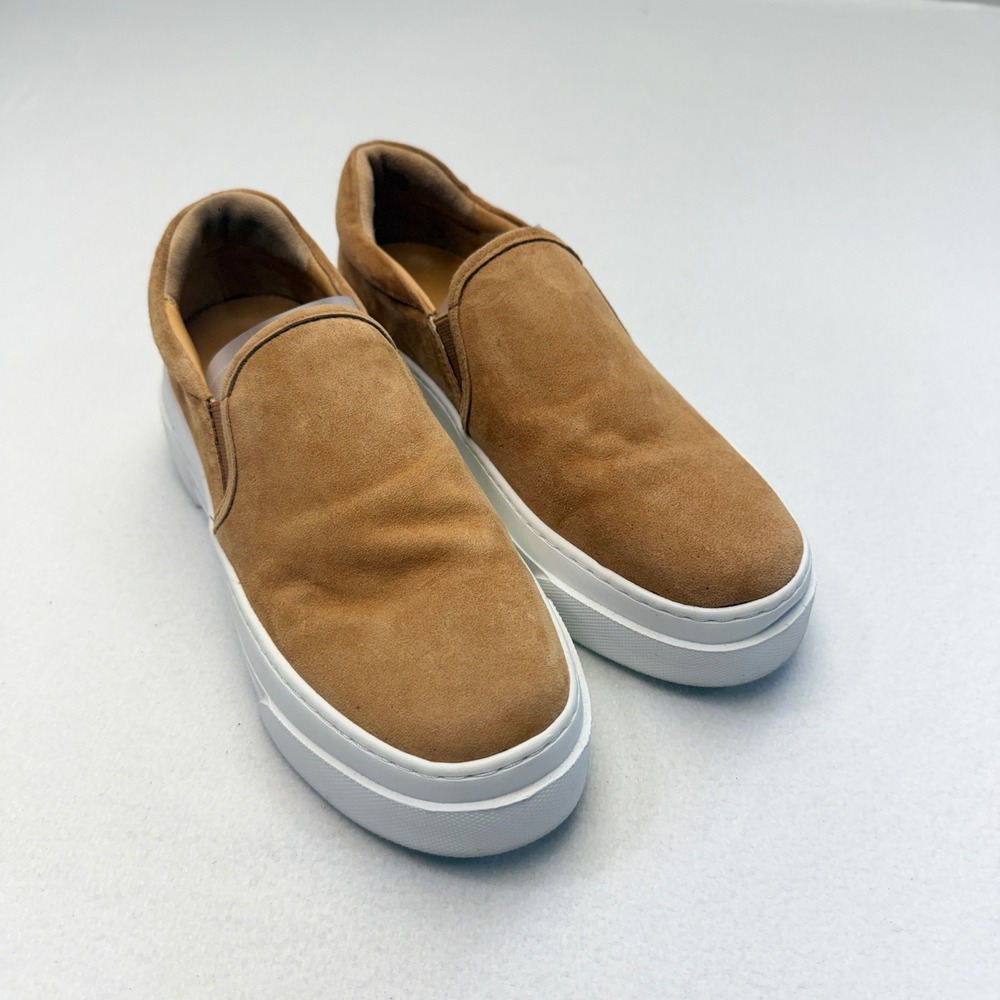 J/Slides NYC Womens 8.5 Tan Suede Platform Slip On Sneakers Camel White Sole